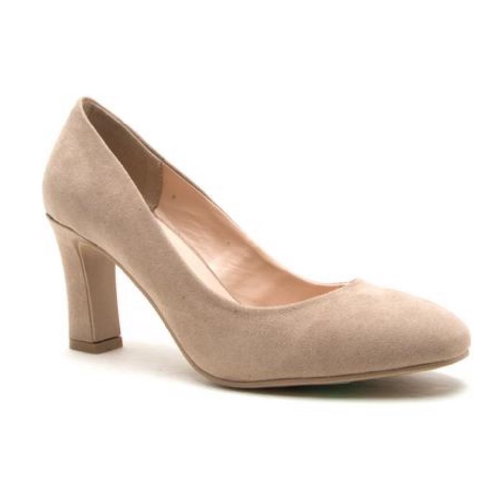Qupid Stassy Block Heel Pumps Taupe Suede Size 5